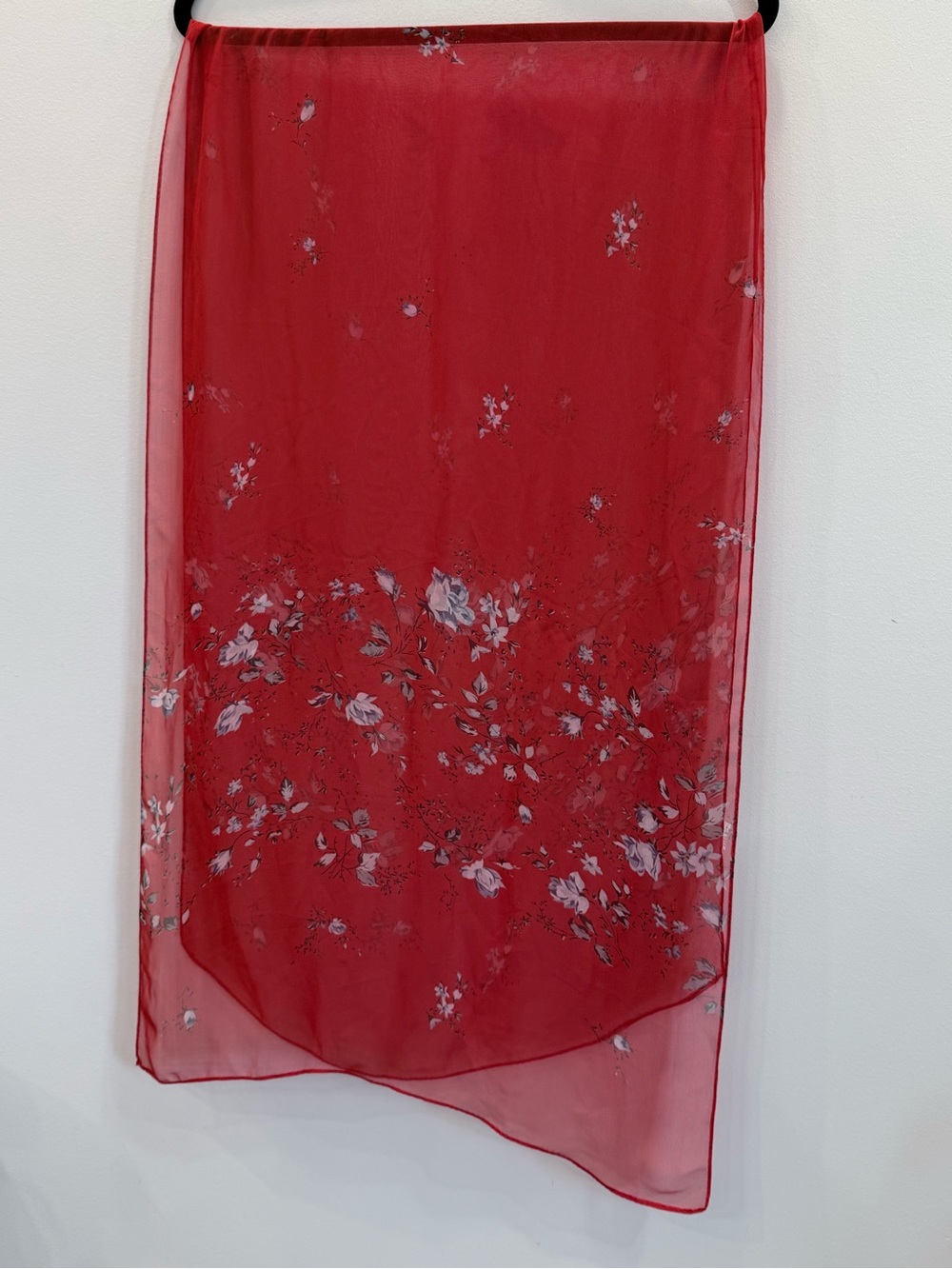 Crimson Rose Sheer Chiffon Floral Wrap Scarf